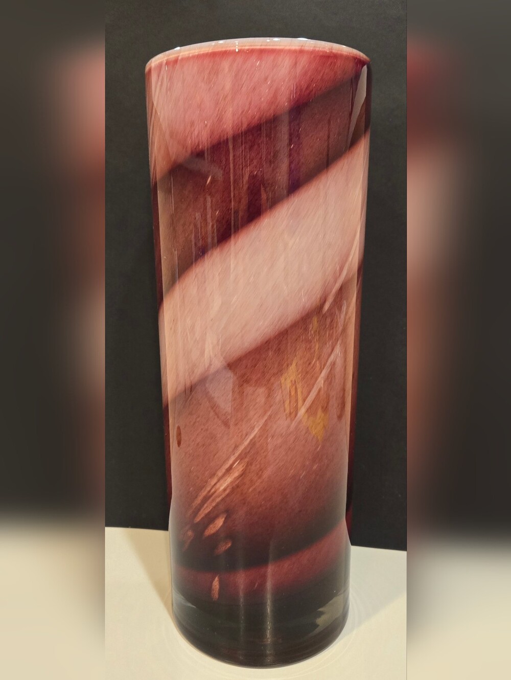 Kosta Boda Handblown Swirl Glass Vase in Rose and Mauve